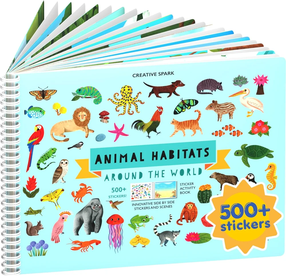 Livro de colorir e adesivos de habitats