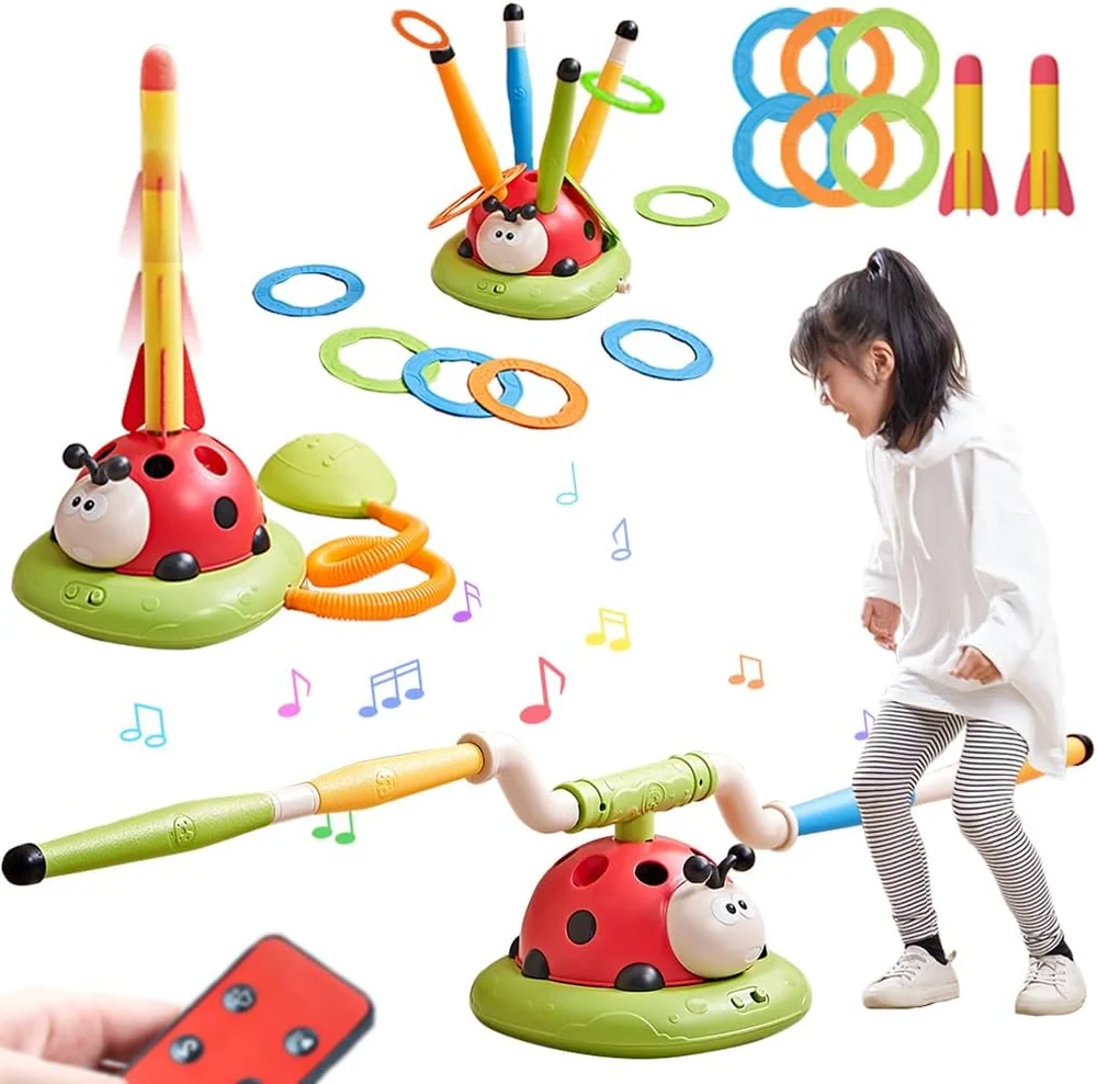 Jogo musical de pular, argolas e foguete