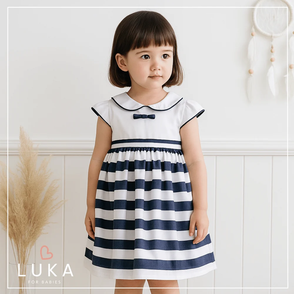 Vestido Infantil Listras Marinho